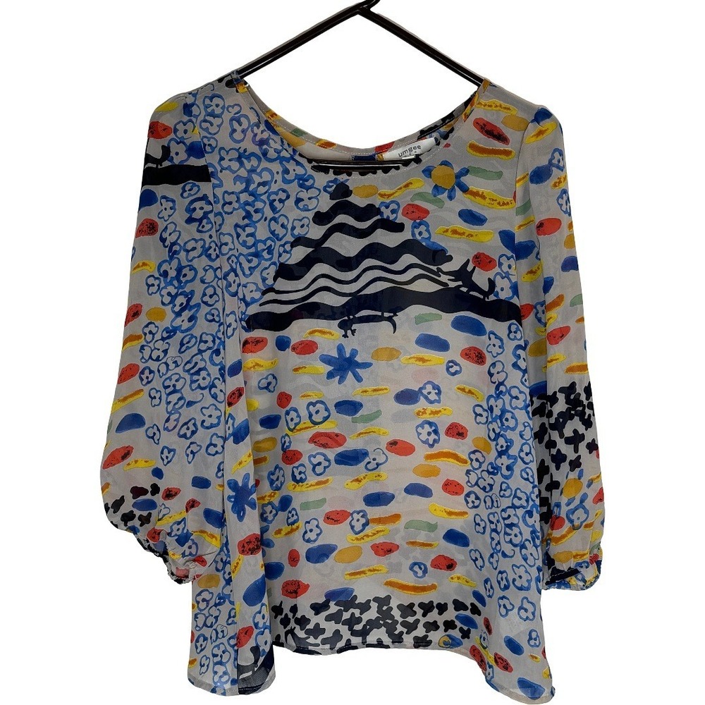 Umgee USA Abstract Floral Button Back 3/4 Sleeve Blouse Multicolor Size M A8061